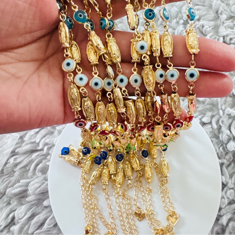 New 14K Gold Plated multicolor Evil Eye with Guadalupe bracelet. New